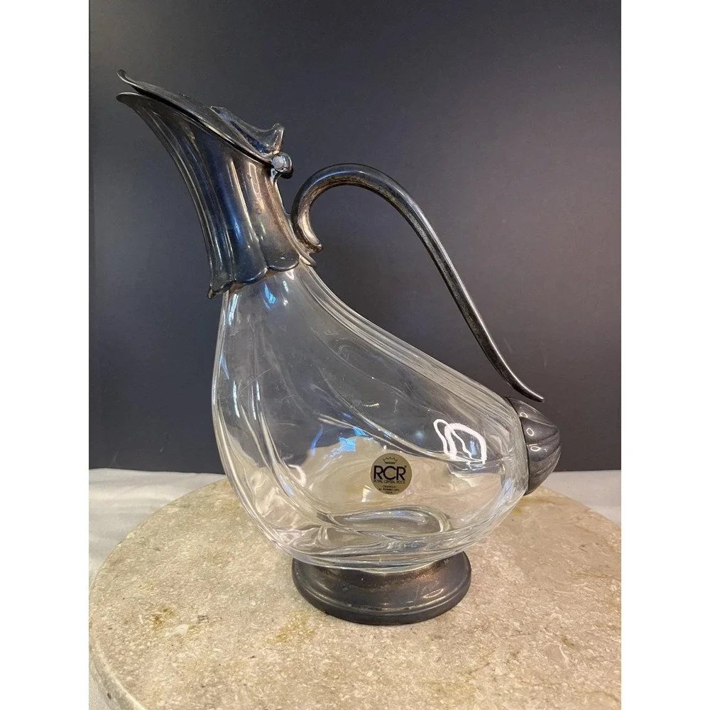 1960's Royal Crystal Rock (RCR) Silver Plate Crystal Duck Decanter Beautiful